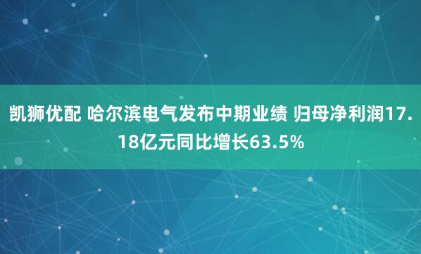 凯狮优配 哈尔滨电气发布中期业绩 归母净利润17.18亿元同比增长63.5%
